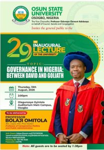 Inaugural Lecture Series 029:GOVERNANCE IN NIGERIA: BETWEEN DAVID AND GOLIATH - Professor Professor Bolaji Olumuyiwa Omitola